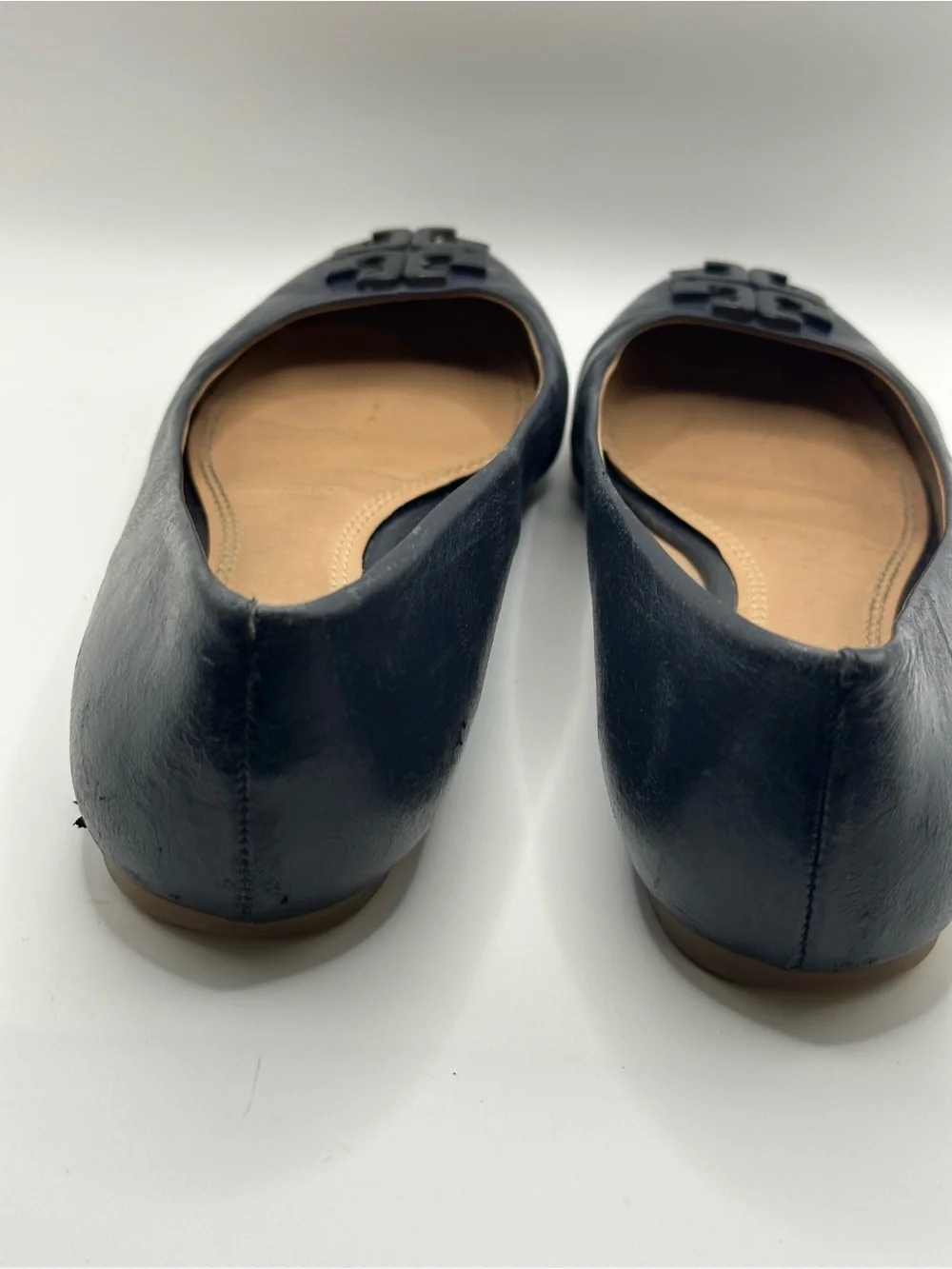 Tory Burch Navy Leather Logo Ballet Flats